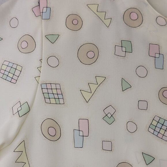 Vintage 80s Yves St. Clair Geometric Print Blouse Size 10 Deadstock Shoulder Pad - Picture 4 of 10